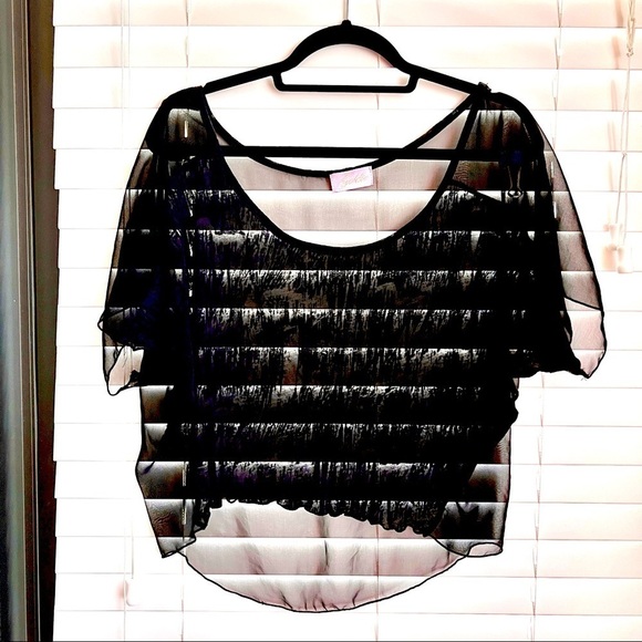 Pretty Silky & Off Shoulder Sheer Blouse Sz S - Picture 6 of 15